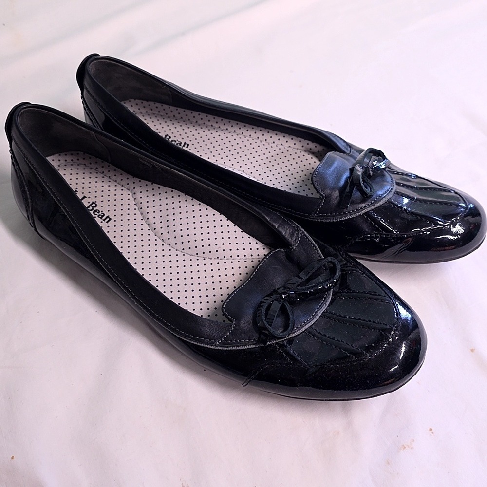 L.L. Bean Ballet Flats Women 9.5M Black Patent Leather Duck Boot Style 0HXC9